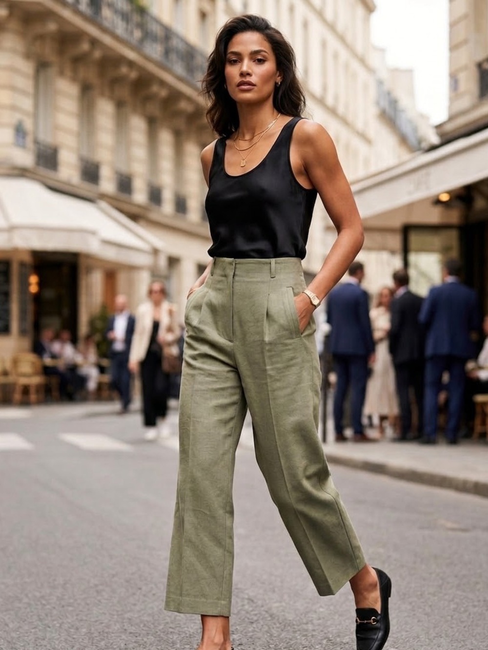 Zara High-Waist Olive Wide-Leg Pants